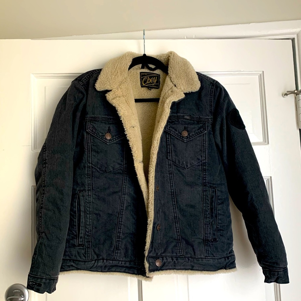 Obey Grey/Black Jean Faux Fur Jacket, Cozy/Weighty